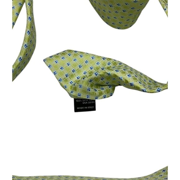 CANALI Silk  Tie ITALY Green Geometric W:3.5" EUC - Picture 3 of 4